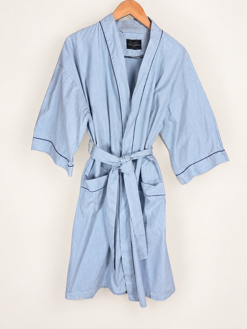 After Hours by Diplomat Men’s Cotton Robe One Size Blue Stripe Belted Vintage